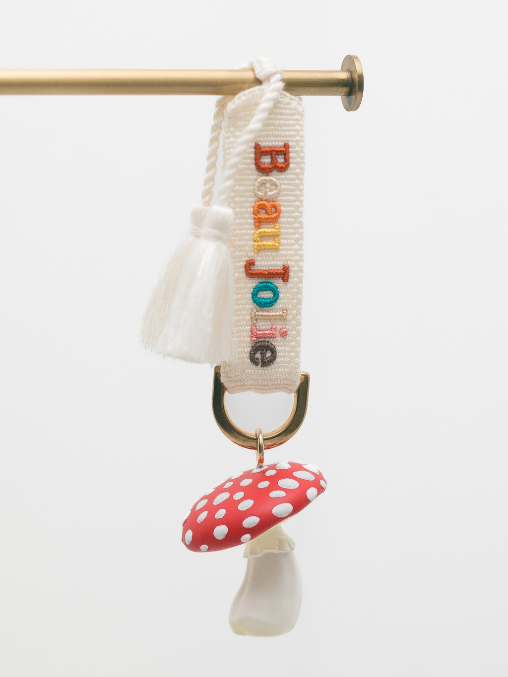 Toadstool Bijoux On White & Rainbow Lanyard
