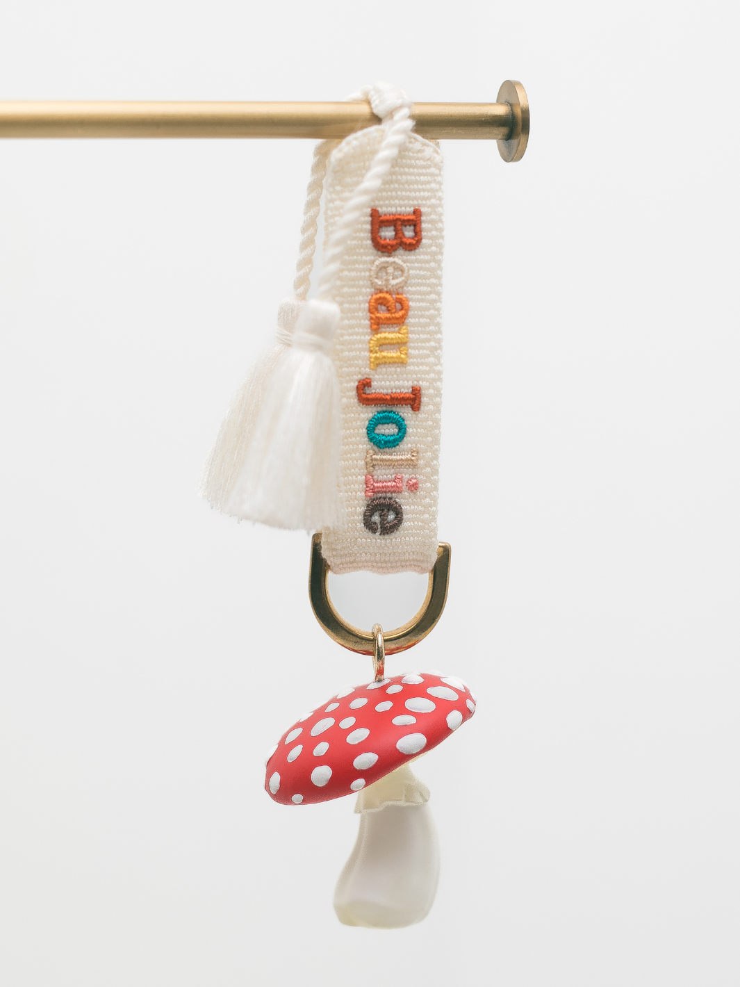 Toadstool Bijoux On White & Rainbow Lanyard