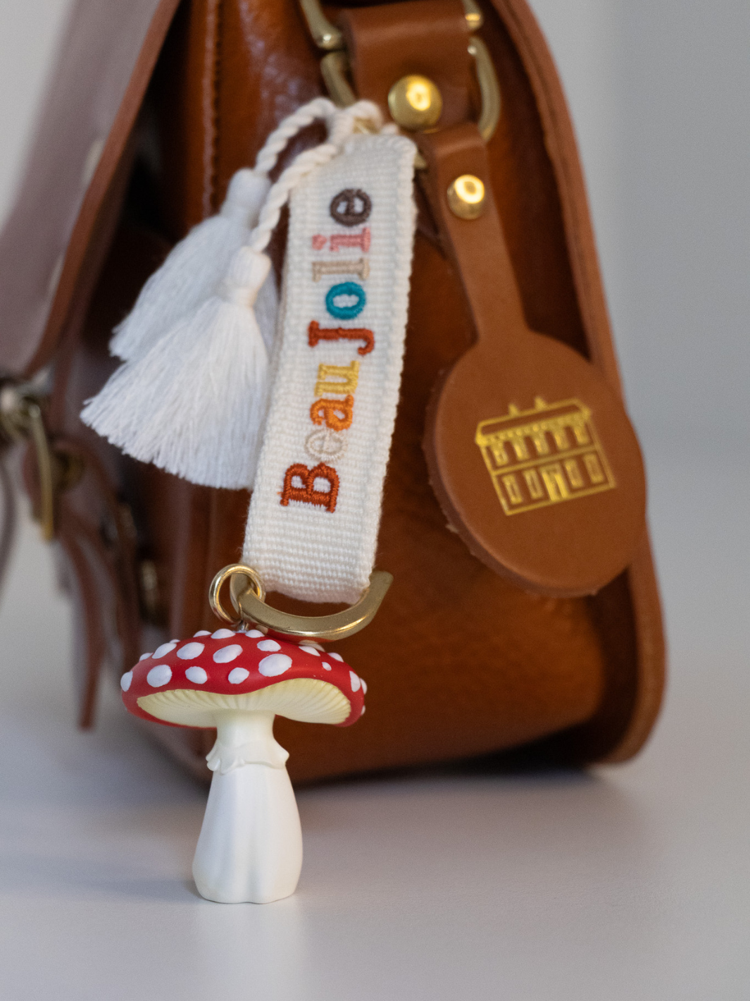 Toadstool Bijoux On White & Rainbow Lanyard