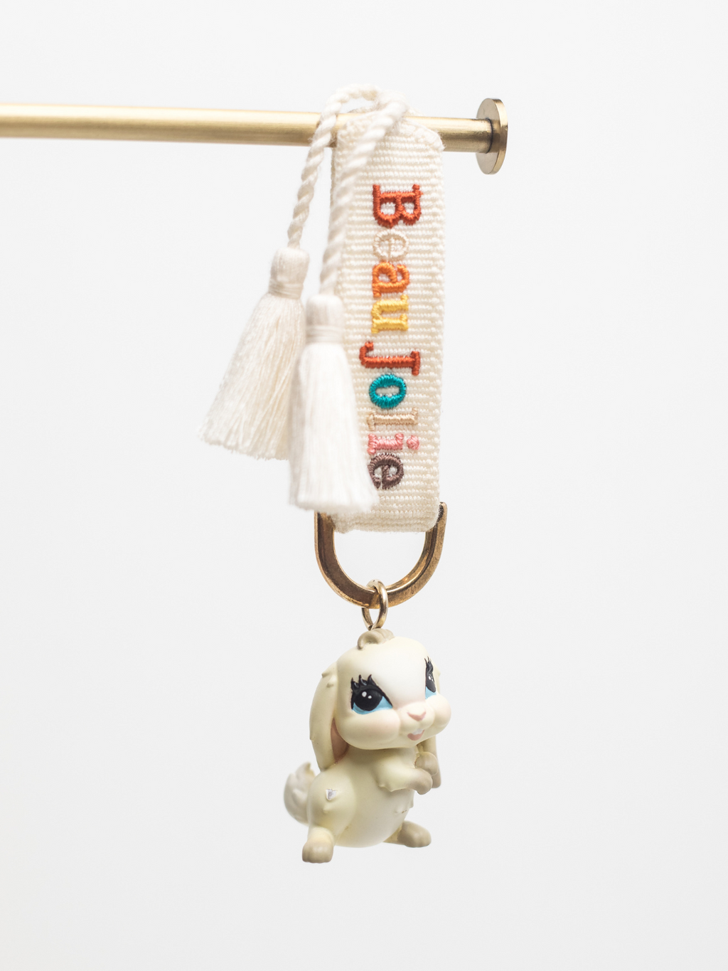 Lapin Bijoux On White & Rainbow Lanyard