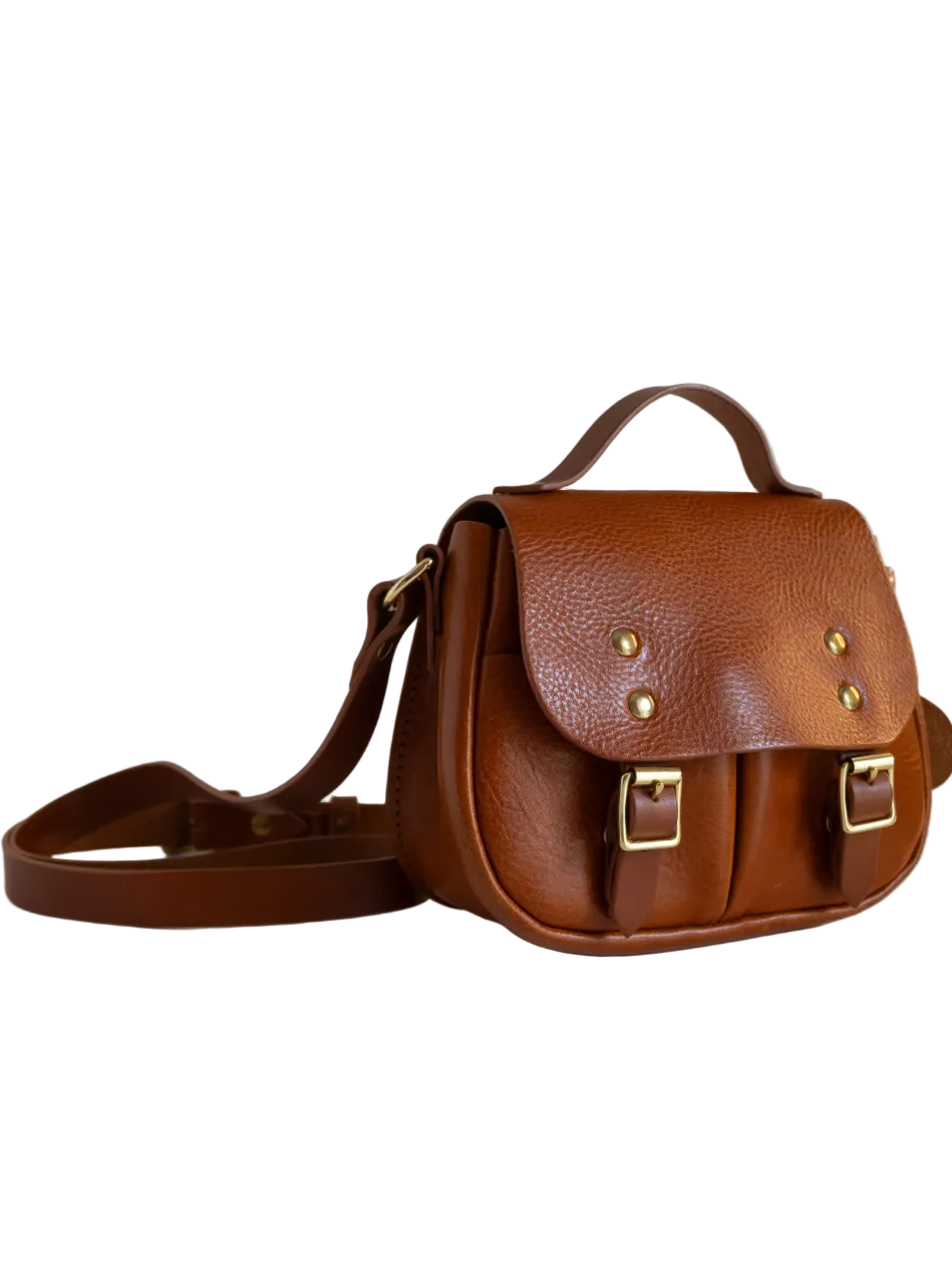 Beau Jolie Cross Body Satchel With Gold In Chestnut