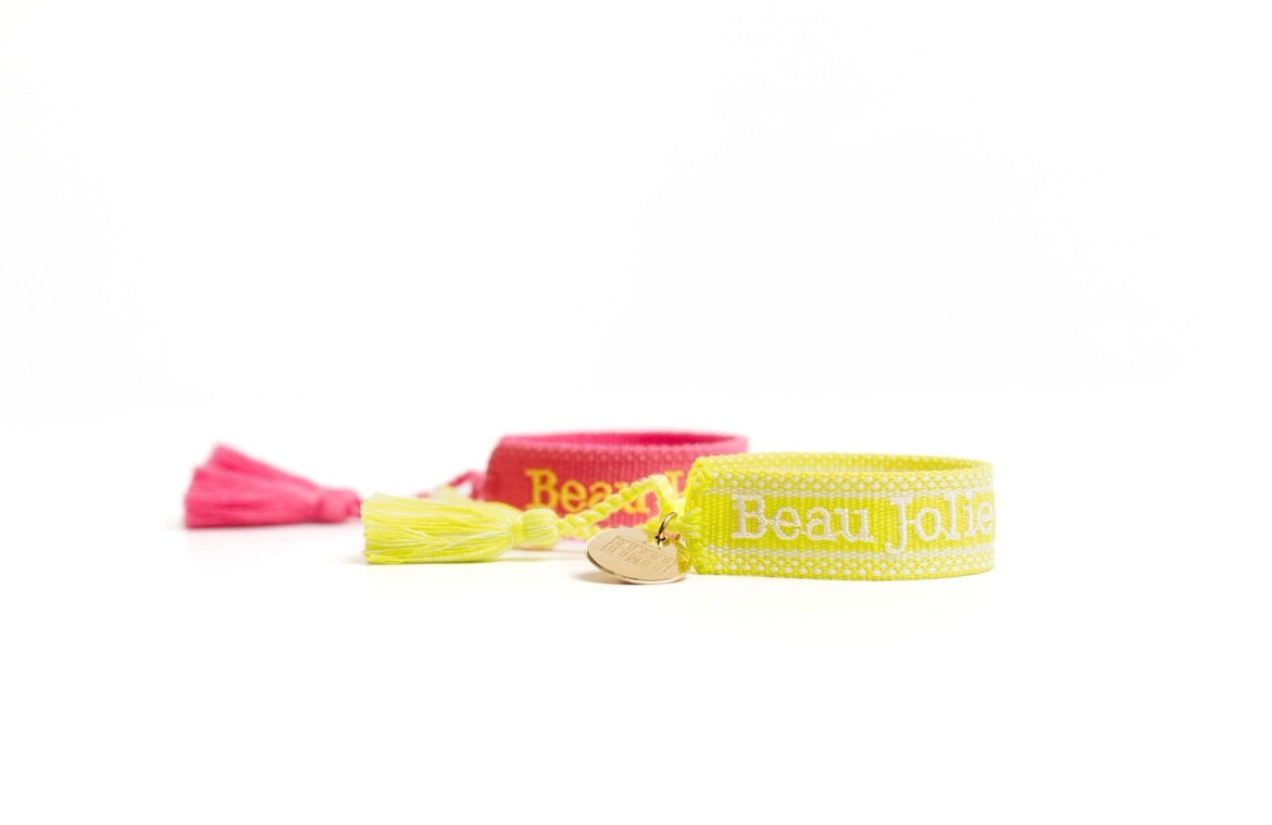 Beau Jolie Woven Friendship Bracelet - Neon Yellow & Chalk White