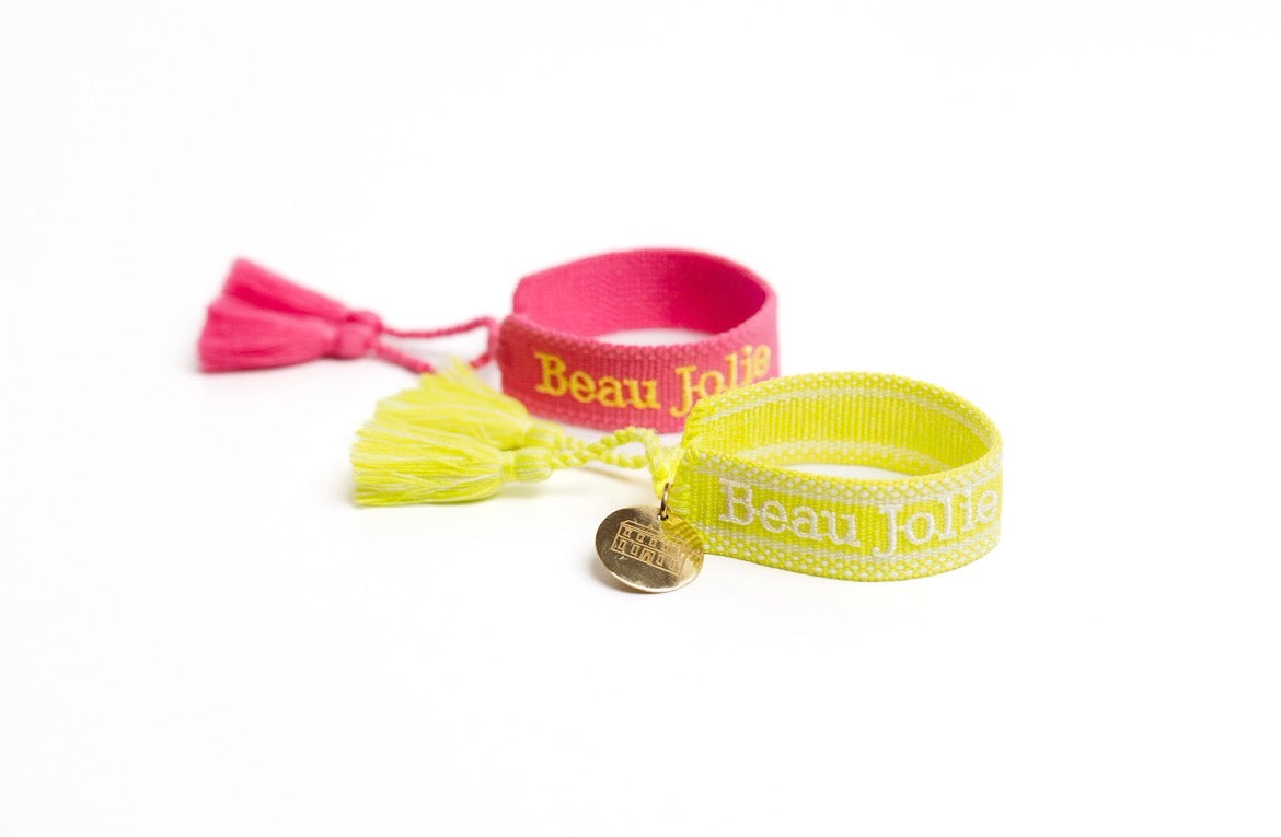 Beau Jolie Woven Friendship Bracelet - Neon Yellow & Chalk White